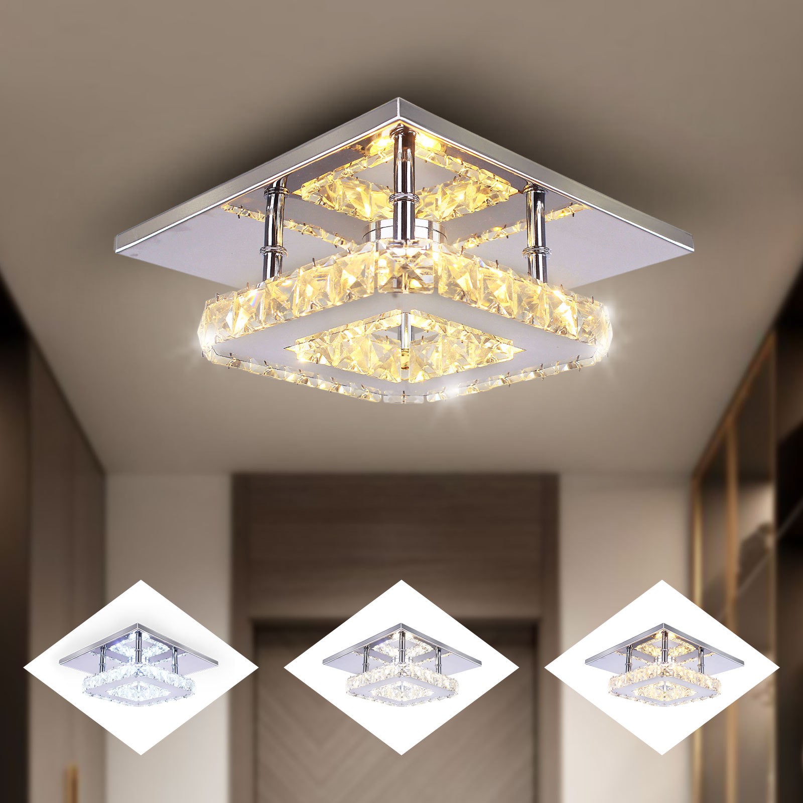 LED Ceiling Lights for Home Room K9 Crystal Modern square Bedroom or Hallway Decoration Lamp