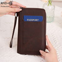 Dompet Kulit PU Anti Maling RFID Lintas Batas, Tas Penyimpanan Tiket Pesawat, Multi-fungsi, Tempat Buku Tabungan, Resleting, Kartu Identitas, Poliester
