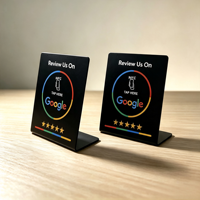Support de table en acrylique personnalisé avec puce NFC pour avis sur les moteurs de recherche, partage de profil sur les réseaux sociaux et affichage du compteur de visites