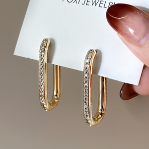 ต่างหูทองเหลืองทรงเรขาคณิตทันสมัยสำหรับผู้หญิง ชุบทอง 14K รูปตัวยู ประดับเพชรซิร์คอน เหมาะสำหรับเป็นของขวัญ - Product Image 6