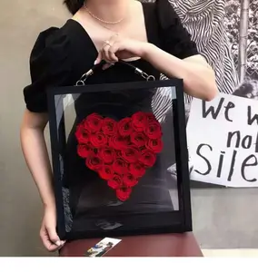 प्यार उपहार के लिए उसे हमेशा के लिए गुलाब का फूल लंबे समय तक चलने में फूल बॉक्स अनन्त संरक्षित गुलाब एक्रिलिक बॉक्स