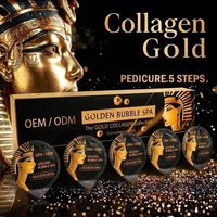 Kit de pédicure professionnel personnalisable à bulles dorées, avec masque exfoliant activant les cristaux détoxifiants et lotion, pour soins des pieds en salon