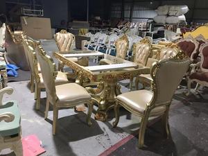 Ensemble de salle à manger en bois sculpté à la main de style rustique américain pour 8 personnes, table à manger avec plateau en marbre, idéale pour villa et restaurant - Product Image 4