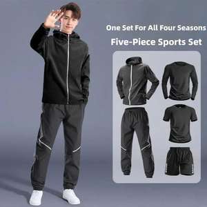 Ensemble <span class=keywords><strong>de</strong></span> vêtements <span class=keywords><strong>de</strong></span> sport, vêtements <span class=keywords><strong>de</strong></span> course à pied, vêtements <span class=keywords><strong>de</strong></span> fitness, vêtements <span class=keywords><strong>de</strong></span> basketball pour hommes, tissu fin en soie glacée, collants d'entraînement pour le matin - Product Image 6