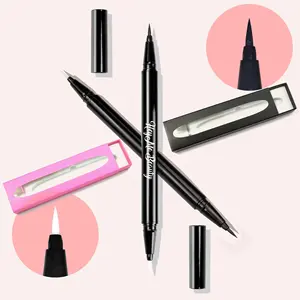 Özel etiket su geçirmez siyah sıvı Eyeliner çift taraflı mat sıvı Eyeliner kahverengi veya siyah sıvı Eyeliner su geçirmez