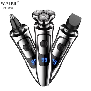 เครื่องโกนหนวดแบบหมุน WAIKIL WL-6066 เครื่องเล็มหนวดเครา เครื่องเล็มขนบนใบหน้า หน้าจอ LED ไร้สาย กันน้ำ ชาร์จ USB มีดโกนไฟฟ้า ใบมีดสามใบ - Product Image 1