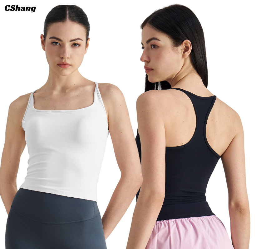 Women's Breathable Lightweight Soft Padded Four-Way Stretch Racer Back Workout Tank Top for Gym Pilates Yoga Quick-Drying