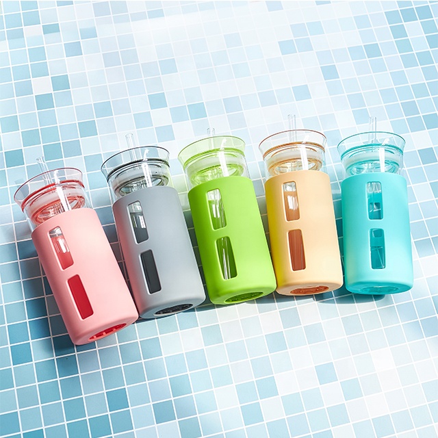 12 унций, новый креативный экологически чистый стеклянный стакан из боросиликатного стекла с силиконовой крышкой