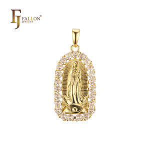 56201112-01 FJ Fallon 패션 쥬얼리 성모 마리아 과달루페 펜던트 도금 14K 골드 황동 기반 - Product Image 4