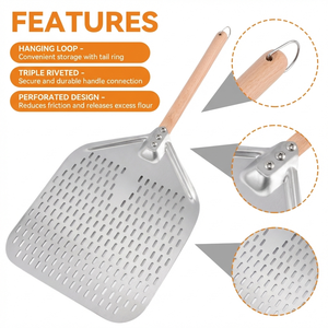Pala per <span class=keywords><strong>Pizza</strong></span> Staccabile OEM ODM, Utensile da Cucina per Trasferimento dal Forno, Strumento per Girare Torte, Spatola per <span class=keywords><strong>Pizza</strong></span> 12 Pollici in Metallo con Manico in Legno - Product Image 3
