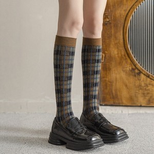 Wholesale Luxury Designer Plaid Long Calf <strong>Socks</strong> Cotton <strong>Tartan</strong> Knee High <strong>Socks</strong> for Women - Product Image 2