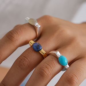 แหวนวงเปิดรูปไข่เคลือบทอง 18K ทำจากเรซิ่นไล่สี สำหรับผู้หญิง ดีไซน์หรูหราโดดเด่น แหวนสวมใส่นิ้วชี้ - Product Image 1