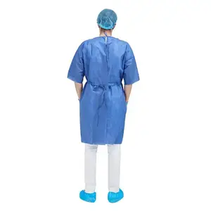 Prix d'usine Robe d'hôpital jetable non tissée PP SMS Robe d'hôpital uniforme pour patient Robe d'isolement pour patient