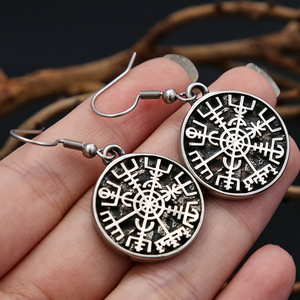 yunnique Nordic Viking <b>Compass</b> Drop Earrings Tibetan Silver Men's Jewelry Gift Geometric Design Steel Color Earring - Product Image 4
