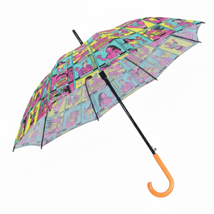 Mosaic Pattern Straight Umbrella auto Open Polyester Fabric 8 Ribs <b>J</b> Handle All-Weather Use Adults - Product Image 6