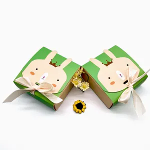 Cajas de papel plegables con dibujos animados de animales, embalaje de dulces, aperitivos, feliz, regalo de boda