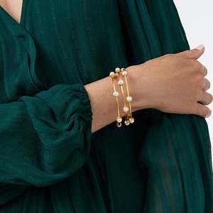 J & D da donna Vintage placcato in oro 18K <span class=keywords><strong>bracciale</strong></span> a grappolo <span class=keywords><strong>con</strong></span> perla di vetro <span class=keywords><strong>smeraldo</strong></span> e zircone ghiacciato per feste gioielli impilabili - Product Image 2