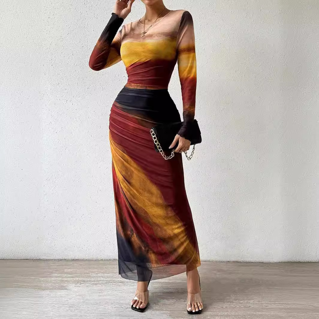 metallic formal dresses Deep V-Neck Long-Sleeves Formal Gowns Pleated Metallic-Satin Mermaid E –  Laxag