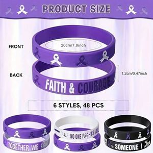 Pulseras de Silicona con Cinta Morada, Pulseras de Conciencia sobre la Salud, Esperanza, Fuerza, Fe y Coraje - Product Image 3