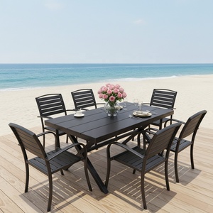 Ensemble <span class=keywords><strong>de</strong></span> salle à manger <span class=keywords><strong>de</strong></span> patio pas cher, 6 pièces, meubles d'extérieur avec table <span class=keywords><strong>et</strong></span> 6 chaises en <span class=keywords><strong>bois</strong></span> plastique pour véranda, bord <span class=keywords><strong>de</strong></span> piscine, cour <span class=keywords><strong>et</strong></span> <span class=keywords><strong>jardin</strong></span>, <span class=keywords><strong>noir</strong></span> - Product Image 2