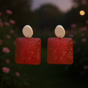 Orecchini pendenti Angelina Square con motivo a rosa rossa in resina acrilica, gioielli da festa alla moda da donna - Product Image 2