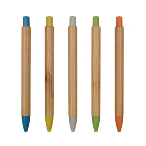 Promotional Eco Bamboo Ball Pen Manufacturing Custom No Clip Ink Pens Logo Printed Office Ball Point Pen