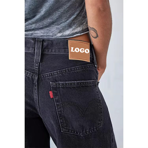 Jeans <span class=keywords><strong>Boyfriend</strong></span> Personnalisés En Gros pour <span class=keywords><strong>Femme</strong></span>, 100% Coton, Jeans Noirs à Jambe Large, Taille Basse, Délavés, de Haute Qualité, Jeans Baggy pour <span class=keywords><strong>Femme</strong></span> - Product Image 5