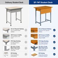 Bureau d'étudiant individuel avec panneau frontal 600x400x750mm, plateau en bois, structure métallique, pour projets scolaires et institutionnels, approvisionnement en gros