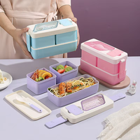 Nouveau design de boîte à lunch scolaire étanche et étanche au micro-ondes Récipient alimentaire empilable à double couche en plastique avec séparateurs