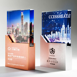 Fashion Step Metal Base Crystal <strong>Plaque</strong>, Custom Full Color <strong>Image</strong> Printing Authorization Honor Certificate - Product Image 1