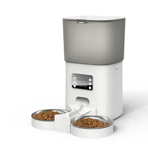 Alimentador automático de 6l para gatos, dispensador de alimentos para animais com gravador de voz, tigela de aço inoxidável para 2 gatos