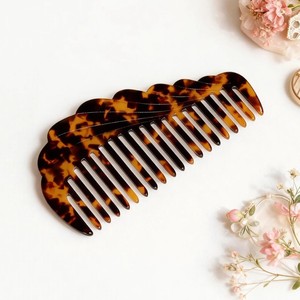 Peine de acetato vintage de dientes anchos con forma de onda irregular, peine desenredante de pelo efecto caparazón de tortuga de alta calidad - Product Image 1