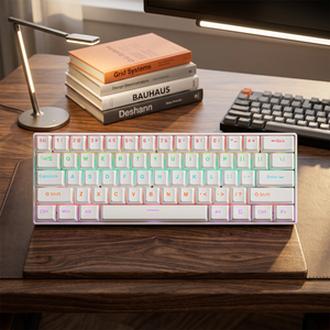 คีย์บอร์ดแบบกลไกพกพา Custom Classic สีขาว 61 ปุ่ม 60% เชื่อมต่อไร้สาย BT 2.4G แบบมีสาย USB Type-C สามโหมด วัสดุพลาสติก สำหรับตั้งโต๊ะ - Product Image 1