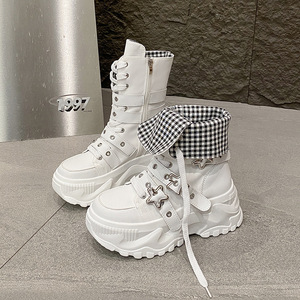 Zapatillas de Mujer Otoño-Invierno 2025, Estilo Europeo Americano, Caña Alta, Suela Gruesa, Punta Redonda, Hebilla de Cinturón, Color Sólido - Product Image 4