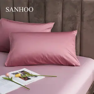 SANHOO4個ピンクフラットシーツ5つ星ホテル寝具綿100% 封筒留め枕カバー