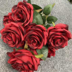 Bouquet de 9 roses artificielles en soie de haute qualité, fleurs personnalisées pour la décoration de mariage, fleurs pour la mariée - Product Image 6