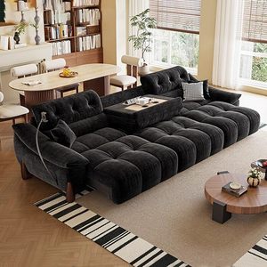 Divano Letto Elettrico Telescopico Moderno Minimalista a 3 Posti in Tessuto Chenille con Struttura in Legno, Funzionale per Soggiorni Piccoli, Garanzia 10 Anni - Product Image 1
