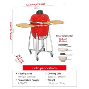 <span class=keywords><strong>SEB</strong></span> <span class=keywords><strong>KAMADO</strong></span> Barbecue rouge mat de 21 pouces pour extérieur <span class=keywords><strong>Kamado</strong></span> Chine Céramique Charbon de bois <span class=keywords><strong>Kamado</strong></span> Fumeur Bbq Grills - Product Image 2