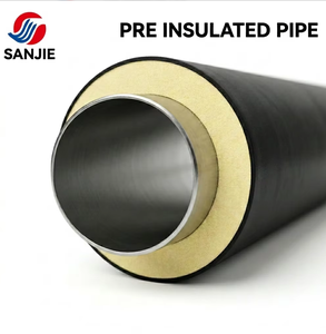 Tuyau en acier pré-isolé enterré directement ASTM A53 <span class=keywords><strong>Gr</strong></span>.B avec gaine en PEHD noir et isolation en mousse de polyuréthane, conception traditionnelle pour eau réfrigérée - Product Image 1