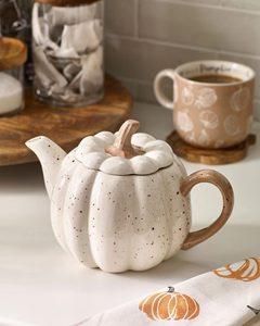 Adorable Porcelain <strong>Tea</strong> <strong>Pot</strong> in Pumpkin Shape Speckled Glaze Pumpkin Teapot Perfect Way to Add a <strong>Cosy</strong> Feel to Your Kitchen - Product Image 3