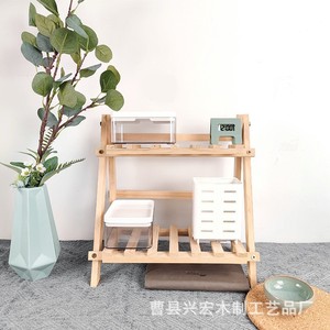 Étagère de rangement pliable multi-niveaux, couleur bois naturel, 2 niveaux, organisateur de bureau sur pied pour bureau et dortoir - Product Image 1