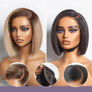 Aliexpress Shopping en ligne : Perruque en dentelle sans colle, prête à porter, avec closure 4x4 ou 5x5, coupe courte et droite, cheveux humains naturels - Product Image 5