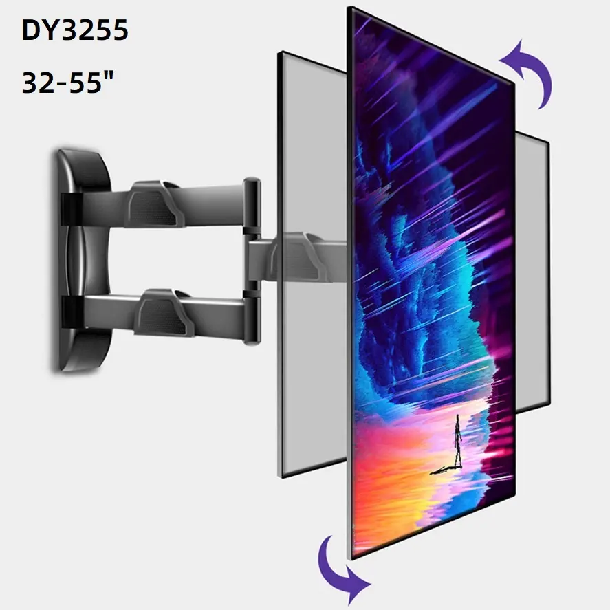 Suporte de parede para TVs HILLPORT de 32"-55" com braço longo - Suporte de inclinação giratório com suporte para tela vertical