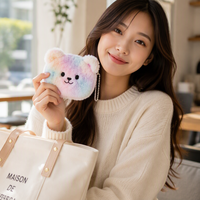 Porte-clés ours en peluche arc-en-ciel pastel mignon, pochette à monnaie en peluche douce pour filles, cadeau personnalisé, fabrication OEM ODM