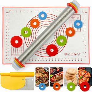 Rouleau à pâtisserie en silicone avec anneaux de réglage d'épaisseur - Product Image 1