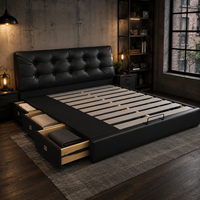Cadre de lit Queen King en similicuir noir pour un mobilier de chambre doux et confortable