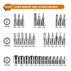 46-Piece 1/4-Inch Socket Ratchet Wrench Set With Metric Bit Extensions Home Auto Repair <b>Tool</b> Set in Protective Case BM-32 Combin - Product Image 4