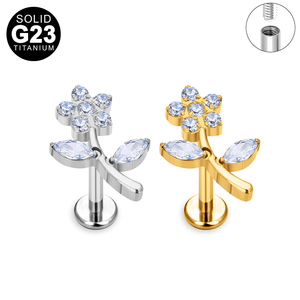 Unico G23 titanio <span class=keywords><strong>Piercing</strong></span> fiore orecchini in <span class=keywords><strong>argento</strong></span> placcato oro Flat Back Labret Lip Tragus <span class=keywords><strong>Piercing</strong></span> gioielli - Product Image 2