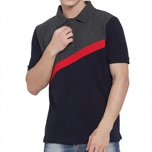 Men's Dark <b>Navy</b> <b>Blue</b> Knitted <b>Polo</b> <b>Shirt</b> Short Sleeve Color Blocked Red Stripe Casual Style Wholesale Supplier Custom LOGO Print - Product Image 1