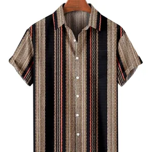 Hot Sale fashion Hawaiian Men's Colourful Striped Short Sleeve Shirts For Men Casual Top Oversized Tee Shirt cotton t shirt